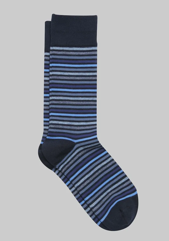 Men's Stripe Socks, Navy, Mid Calf