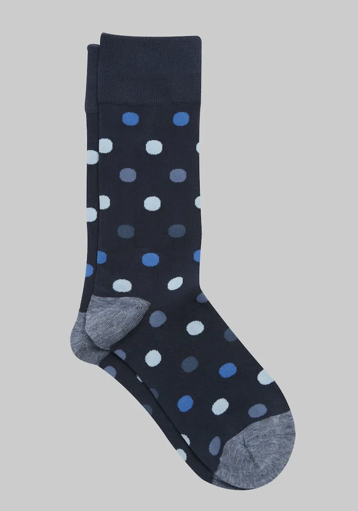 Men's Dot Socks, Navy, Mid Calf