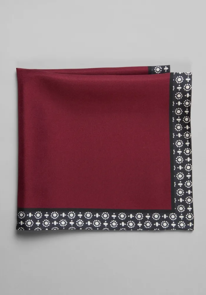 JoS. A. Bank Men's Dot Border Pocket Square, Burgundy, One Size