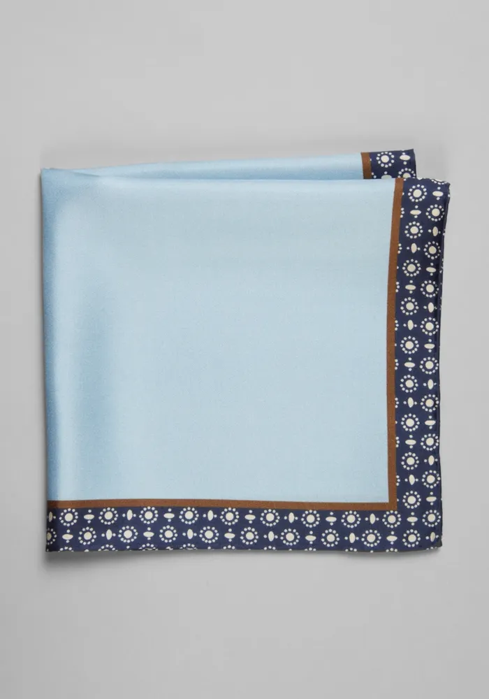 JoS. A. Bank Men's Dot Border Pocket Square, Light Blue, One Size