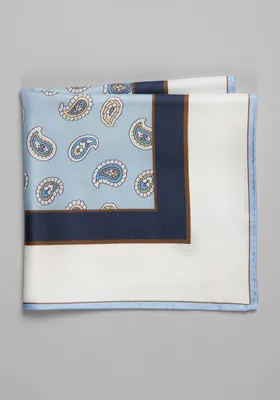 JoS. A. Bank Men's Paisley With Border Pocket Square, Light Blue, One Size