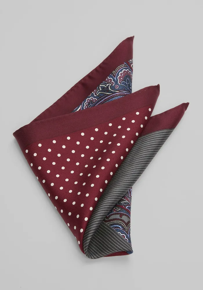 JoS. A. Bank Men's Four Pattern Pocket Square, Burgundy, One Size