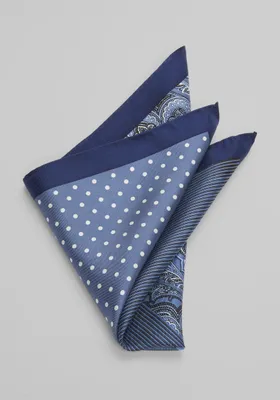 JoS. A. Bank Men's Four Pattern Pocket Square, Navy, One Size