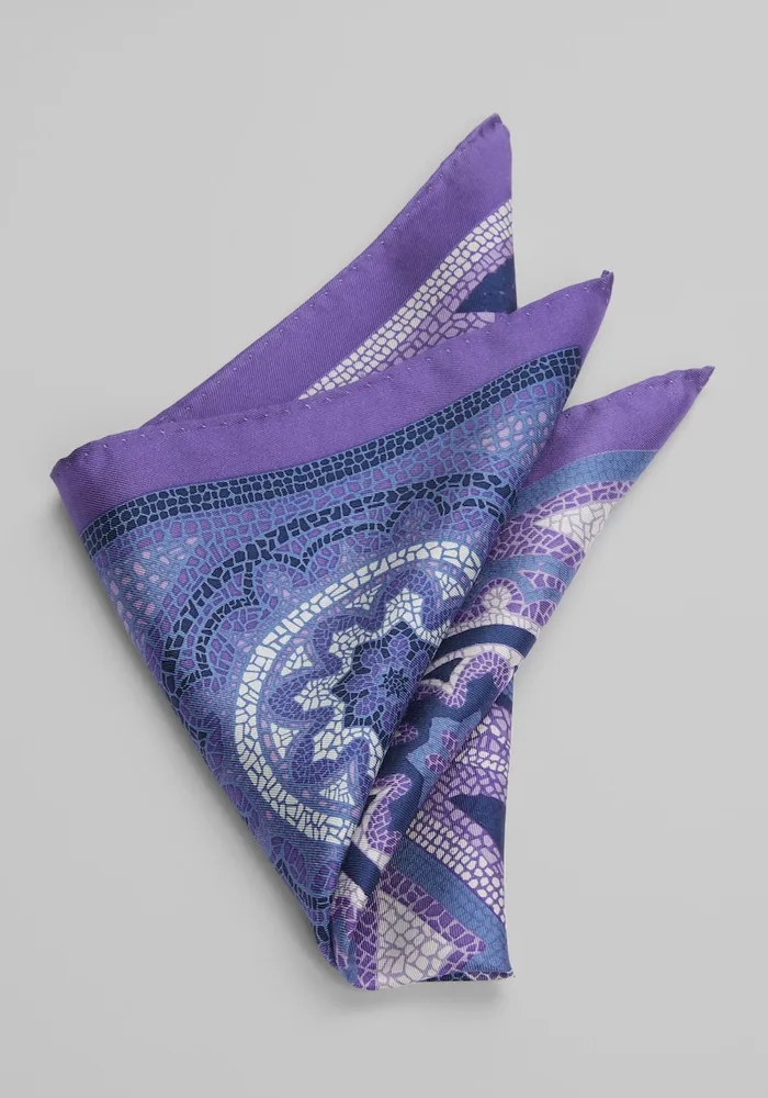 Men's Medallion Pocket Square, Purple, One Size