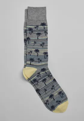 JoS. A. Bank Men's Made to Matter Palm Tree Socks, Light Grey, Mid Calf