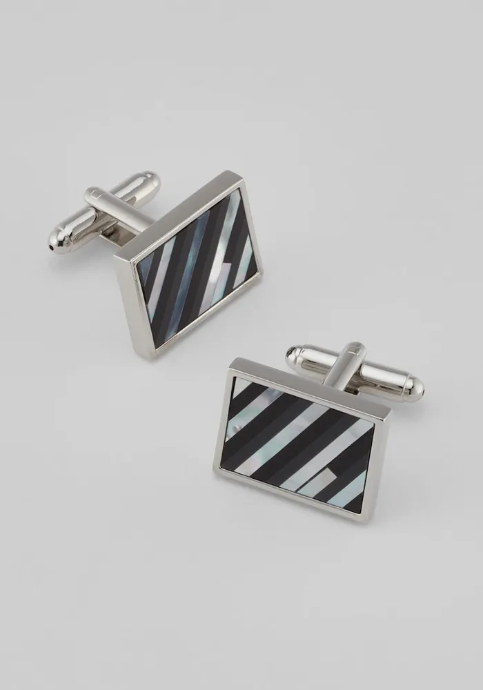 Men's Mother of Pearl and Hematite Cufflinks, Metal Silver, One Size