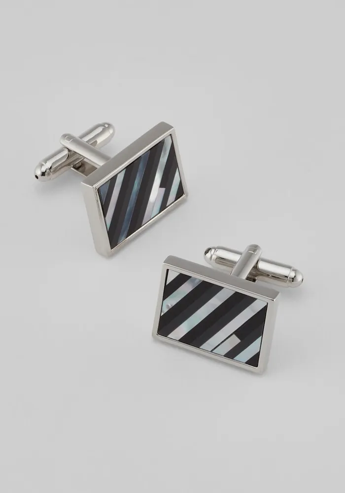 JoS. A. Bank Men's Mother of Pearl and Hematite Cufflinks, Metal Silver, One Size