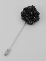 Men's Black Bead Stick Lapel Pin, Metal Silver, One Size