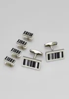 Men's Mother-of-Pearl and Hematite Cufflink & Stud Set, Metal Silver, One Size