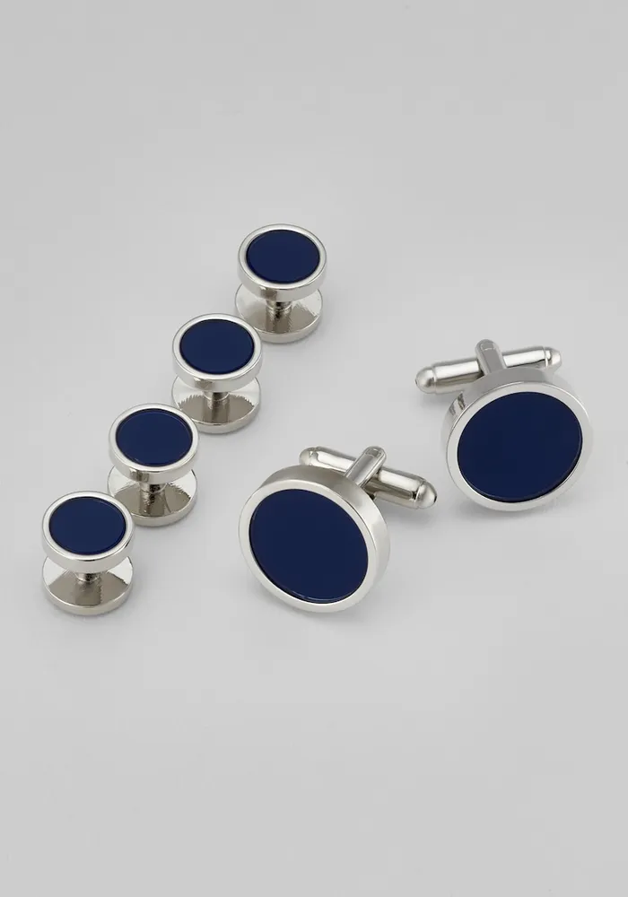 JoS. A. Bank Men's Blue Stone Cufflink & Stud Set, Metal Silver, One Size