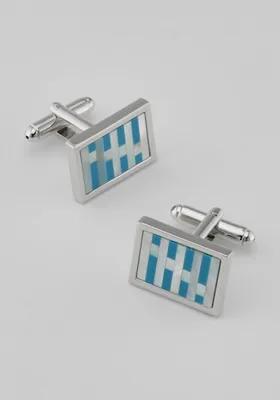 JoS. A. Bank Men's Mother of Pearl and Blue Stone Cufflinks, Metal Silver, One Size