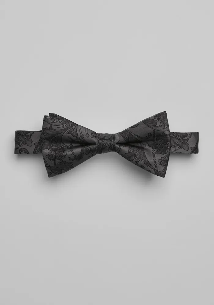 Men's Stylized Floral Pre-Tied Bow Tie, Black, One Size
