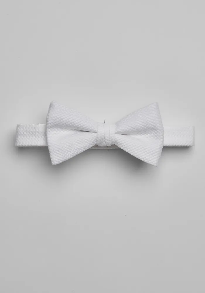 Men's Solid Pique Pre-Tied Bow Tie, White, One Size