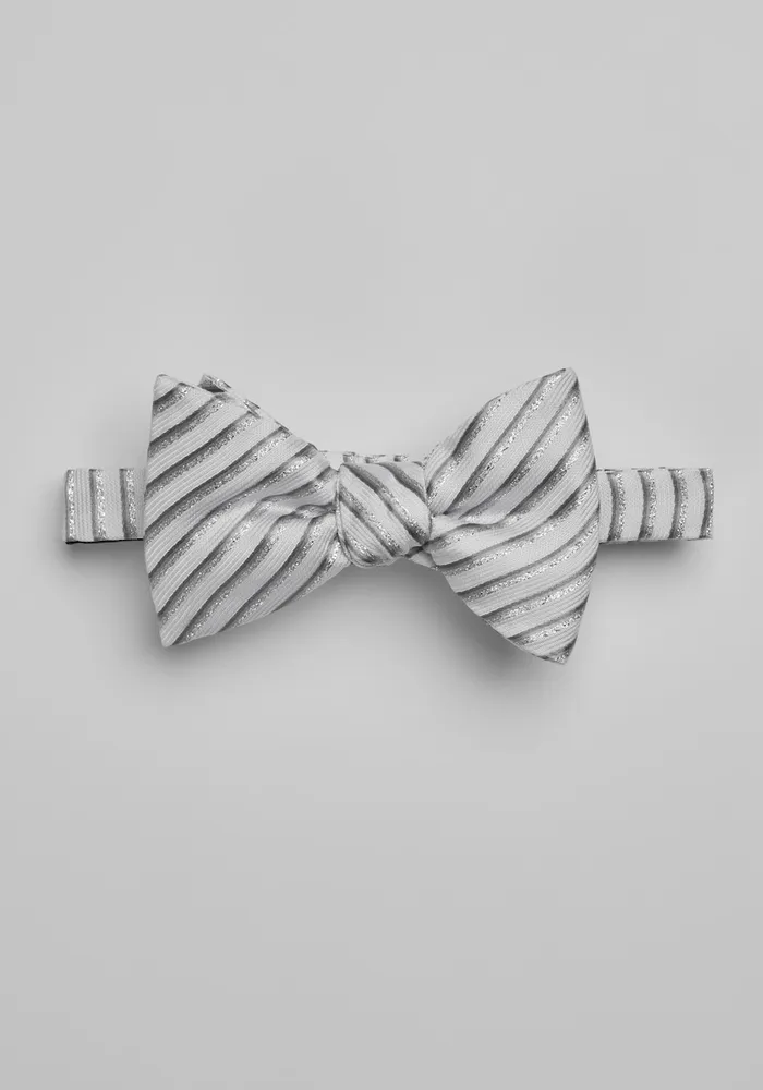 JoS. A. Bank Men's Metallic Stripe Pre-Tied Bow Tie, White, One Size
