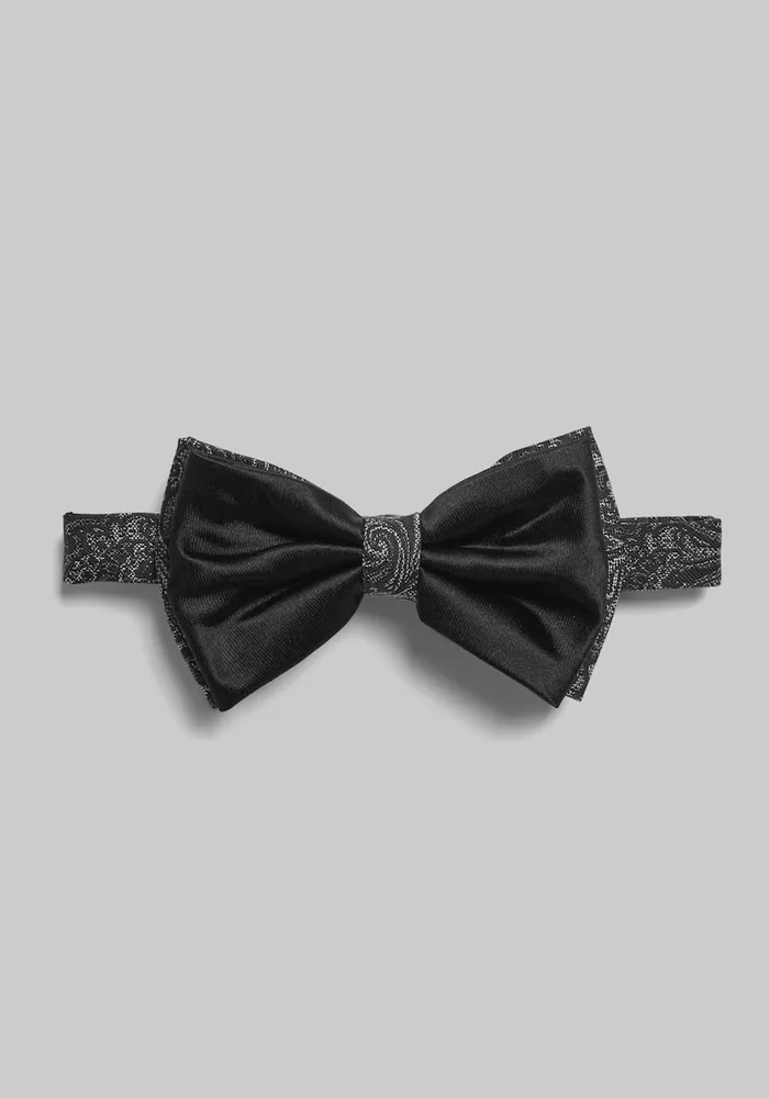 Men's Layered Pre-Tied Bow Tie, Black, One Size