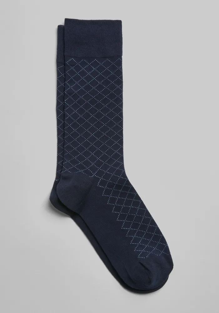 Men's Large Grid Socks - King Size, Xavier Navy, Mid Calf King