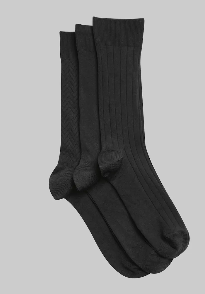 Men's Microfiber Socks, 3-Pack, Black, Mid Calf