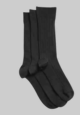 JoS. A. Bank Men's Microfiber Socks, 3-Pack, Black, Mid Calf