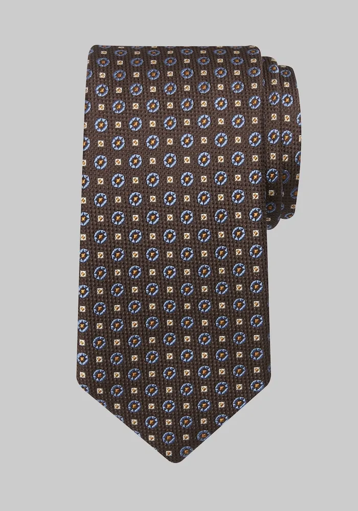Men's Reserve Collection Mini Medallion Tie, Brown, One Size