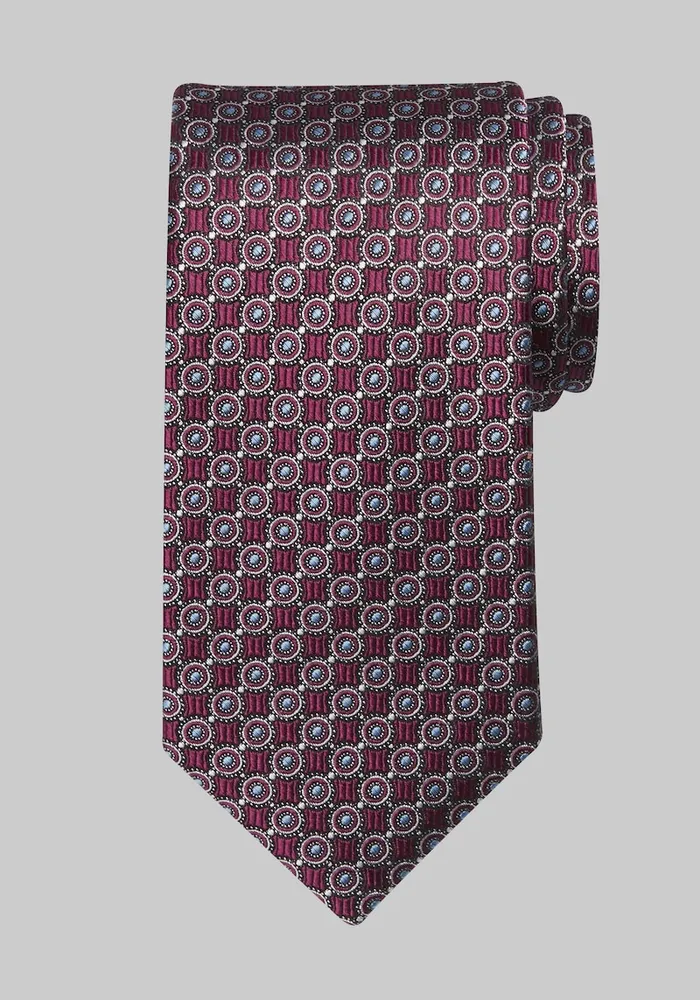 Men's Reserve Collection Small Medallion Tie, Berry, One Size