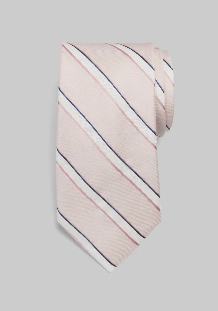 Men's Reserve Collection Linen-Silk Stripe Tie, Pink, One Size