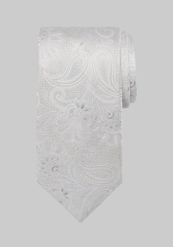 Men's Reserve Collection Fancy Tonal Paisley Tie, White, One Size