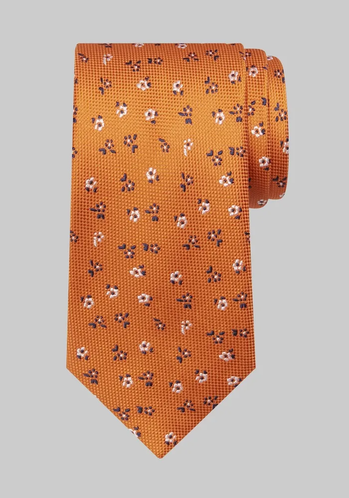 Men's Traveler Collection Mini Floral Tie, Orange, One Size