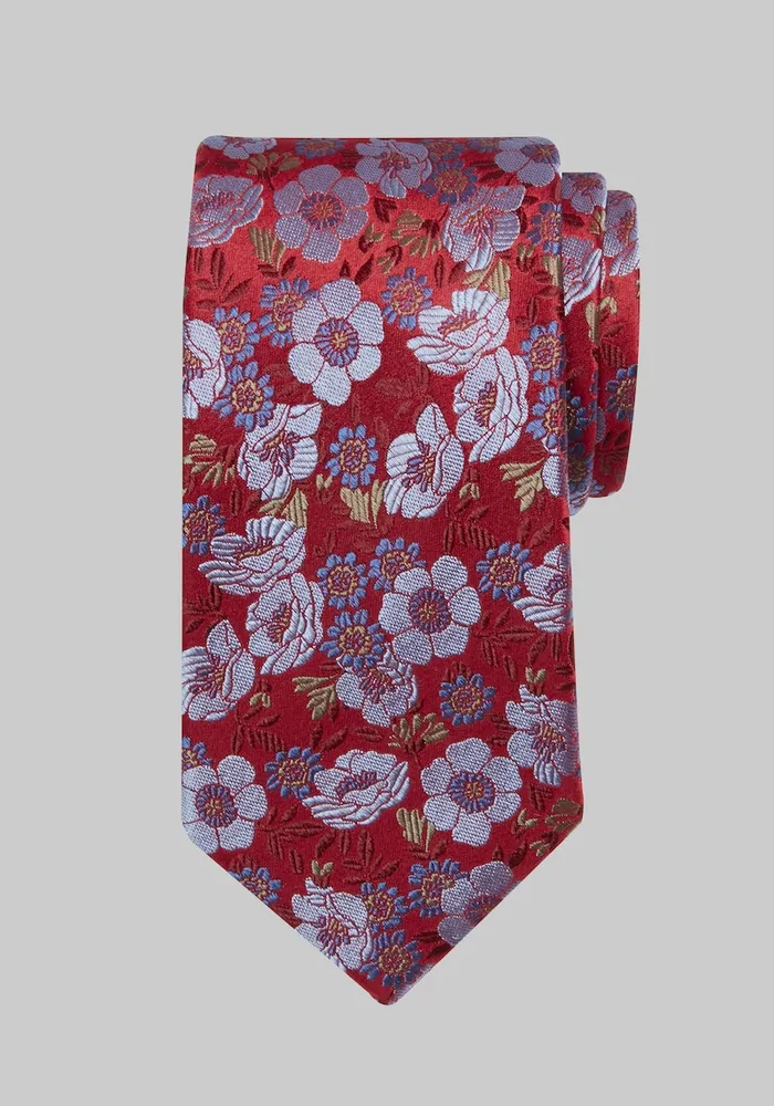 Men's Traveler Collection Medium Floral Tie, Red, One Size