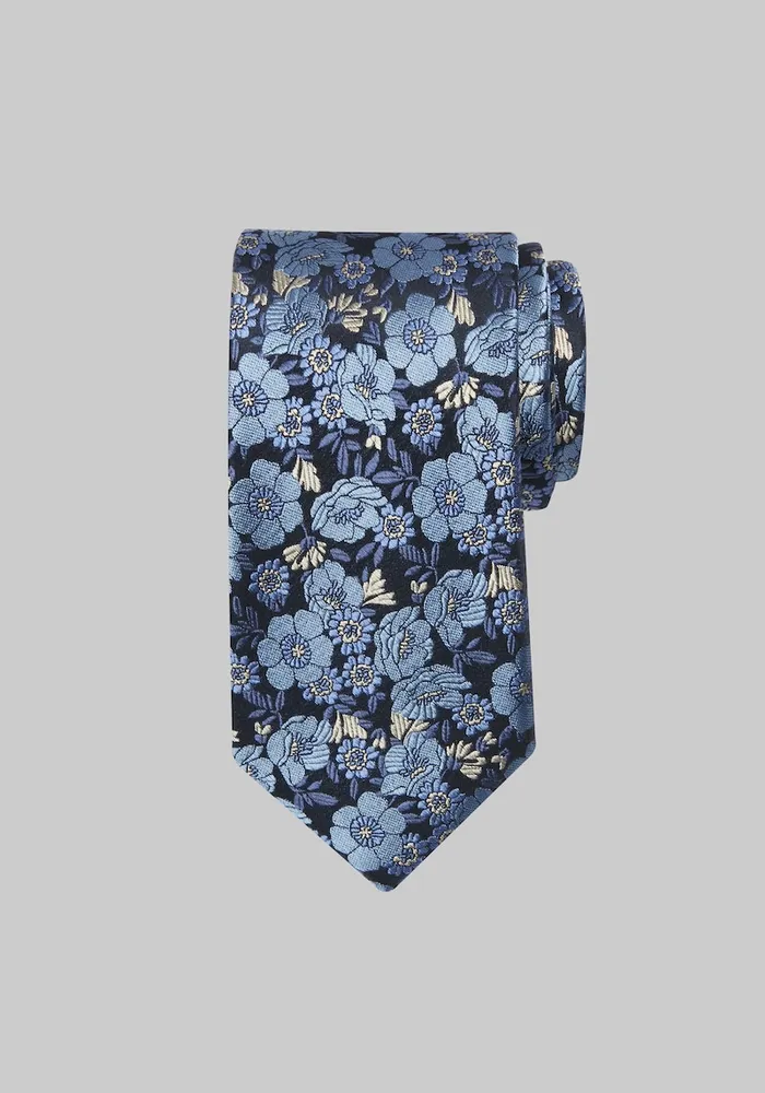 Men's Traveler Collection Medium Floral Tie, Navy, One Size