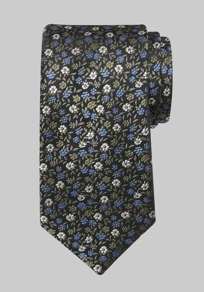 JoS. A. Bank Men's Traveler Collection Tossed Floral Tie, Black, One Size