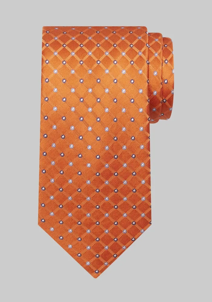 Men's Traveler Collection Dots and Squares Tie, Orange, One Size