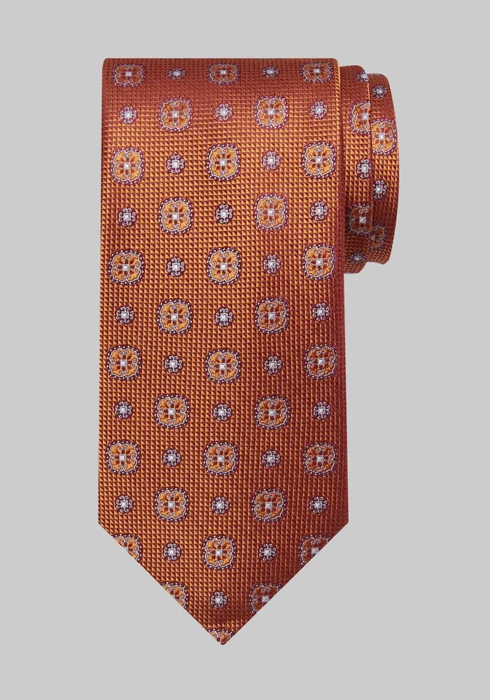 Men's Traveler Collection Textured Medallion Tie, Orange, One Size