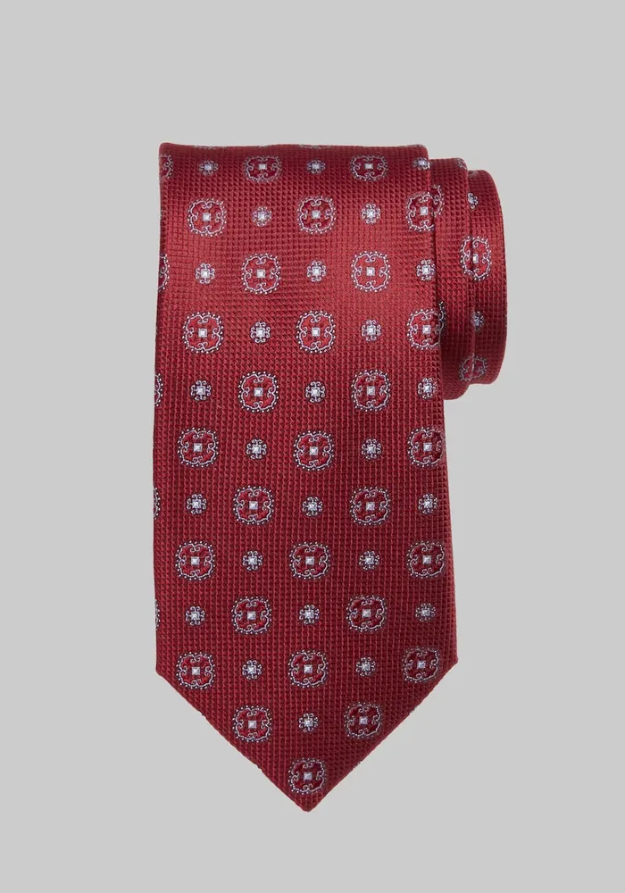 JoS. A. Bank Men's Traveler Collection Textured Medallion Tie, Red, One Size