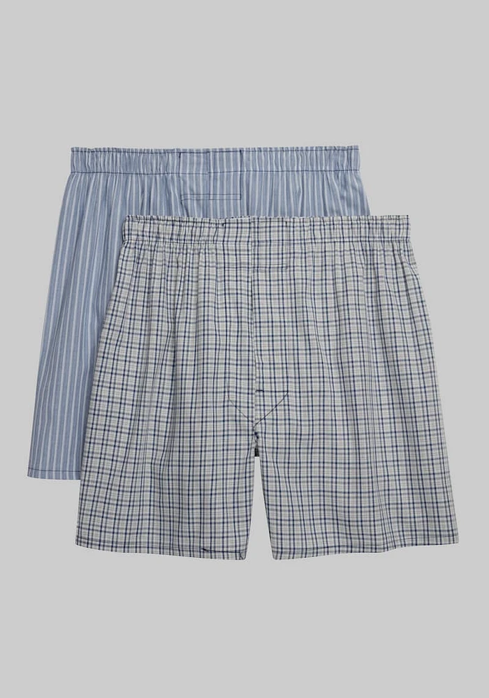 Men's Jos. A. Bank Plaid & Stripe Woven Boxers, 2-Pack at Bank, Blue,