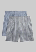 Men's Jos. A. Bank Plaid & Stripe Woven Boxers, 2-Pack at Bank, Blue,