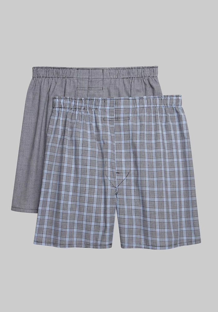 Men's Jos. A. Bank Plaid Woven Boxers, 2-Pack at Bank, Black,