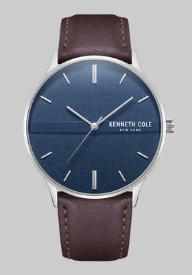 Men's Kenneth Cole New York Stainless Steel With Leather Strap Watch, Tan, One Size