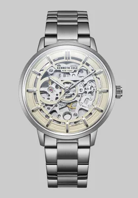 Men's Kenneth Cole New York Gunmetal Stainless Steel Skeleton Watch, Metal Silver