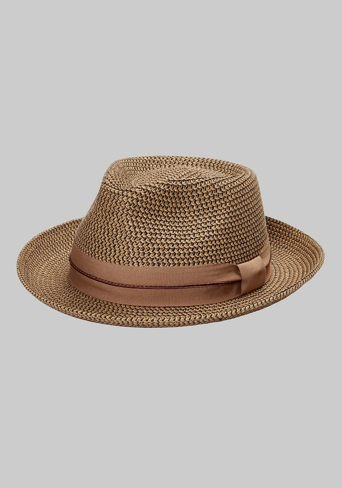 JoS. A. Bank Men's Mixed Braid Fedora, Brown, Large