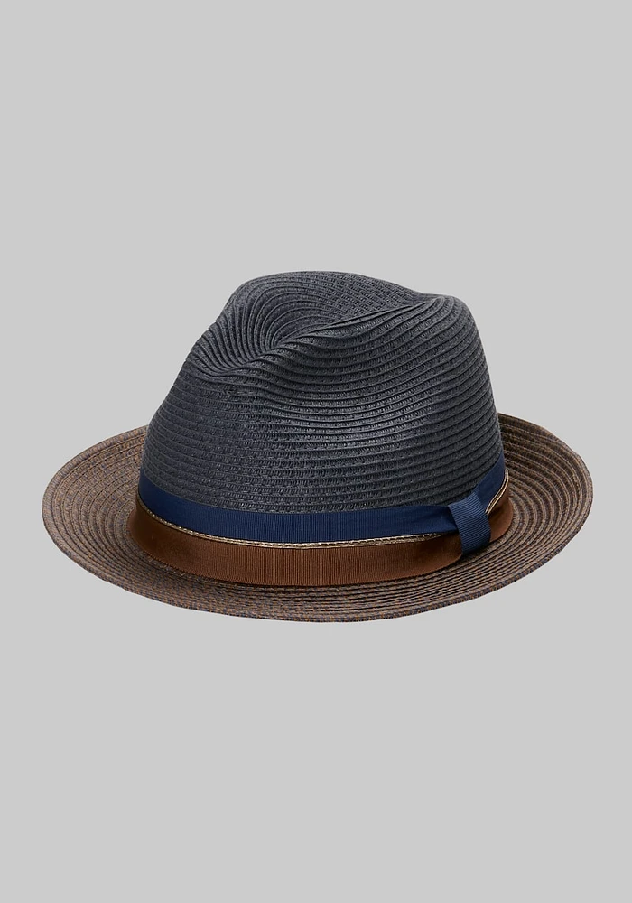 JoS. A. Bank Men's Mixed Brim Fedora, Navy, Large