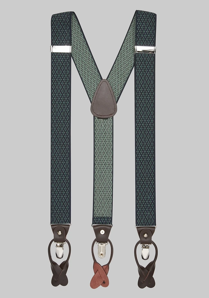 Men's Geometric Convertible Suspenders, Green, One Size