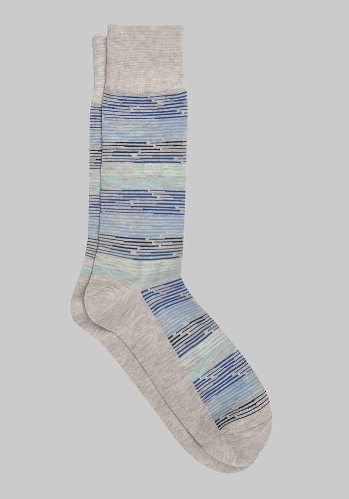 Men's Ombre Stripe Socks, Oatmeal, Mid Calf