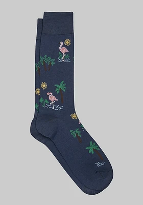 Men's Made to Matter Pink Flamingo Socks, Navy, Mid Calf