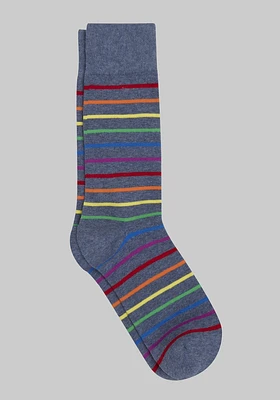 Men's Rainbow Stripe Pride Socks, Navy Heather, Mid Calf