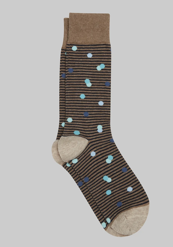 Men's Dot & Stripe Socks, Tan, Mid Calf