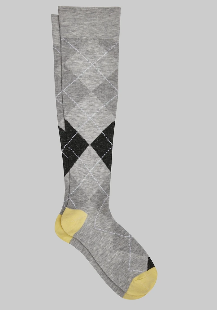 Men's Argyle Compression Socks, Light Grey, Over The Calf