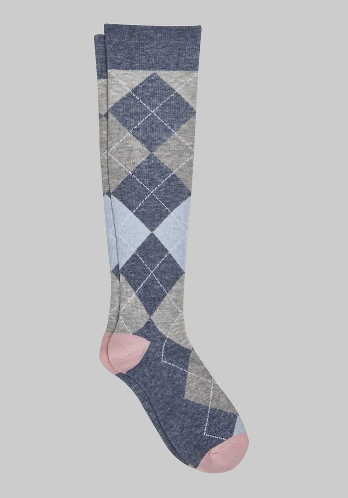 Men's Argyle Compression Socks, Navy Heather, Over The Calf