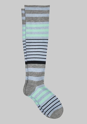 Men's Stripe Compression Socks, Grey/Blue, Over The Calf