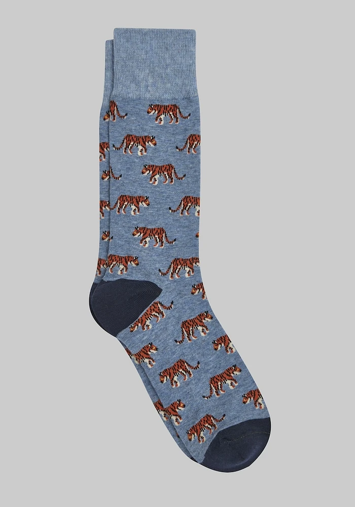 Men's Tiger Socks, Light Blue, Mid Calf