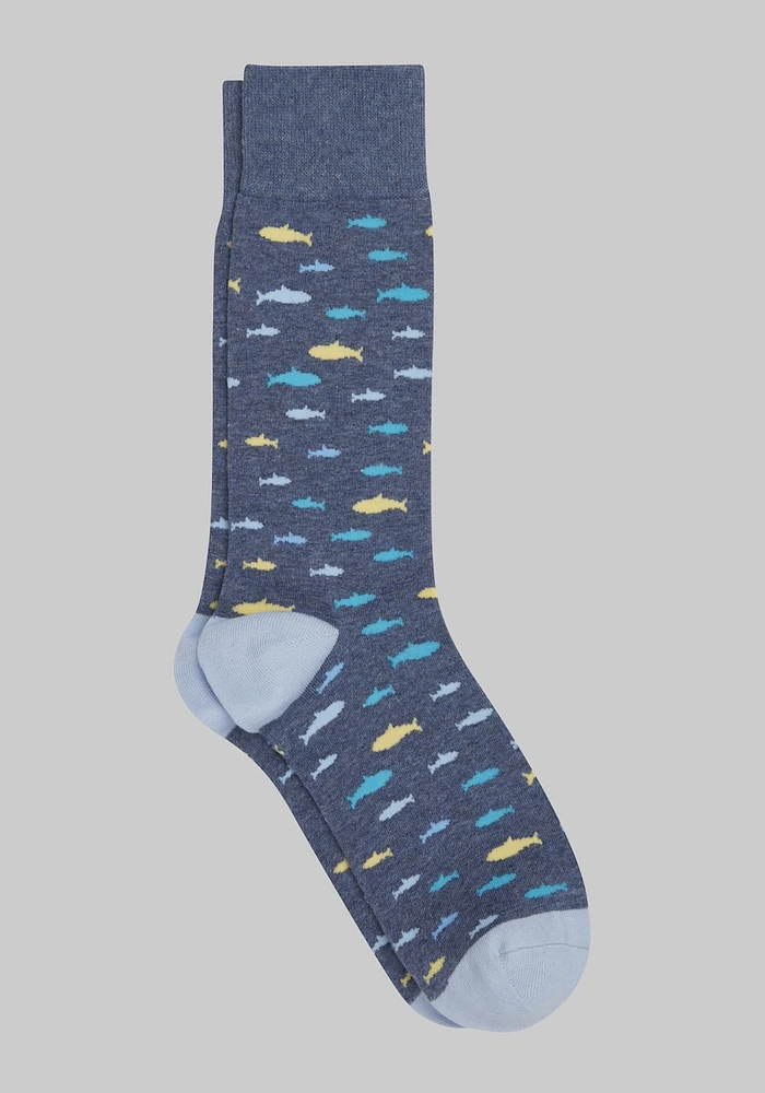 Men's Fish Socks, Navy Heather, Mid Calf